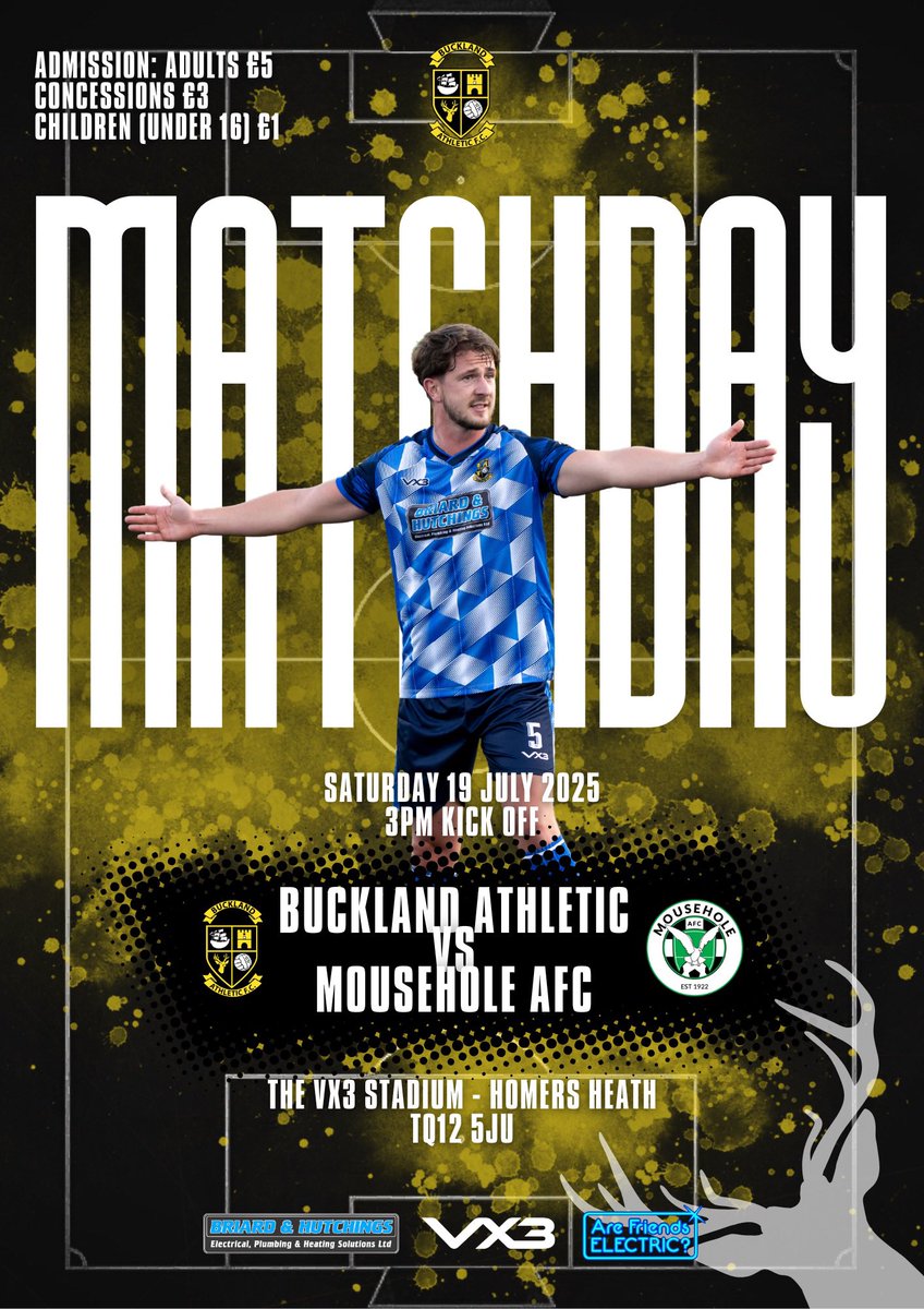 Buckland Athletic (@officalbafc) on Twitter photo β½οΈ | Itβs Matchday!
Pre-Season Friendly 4οΈβ£/5οΈβ£ π€
ποΈ Saturday 19th July
π <a href="/MouseholeAFC/">π π’π¨π¦πππ’ππ πππ</a>
π Pre Season Friendly
π The <a href="/VX3apparel/">VX3</a> Stadium - Homers Heath, TQ12 5JU
π· Adults Β£5, Concessions Β£3, Children Β£1
β±οΈ 3pm KO
πͺ Open from midday
ππ» See you there!
#UpTheBucks π¦ β½οΈ | Itβs Matchday!
Pre-Season Friendly 4οΈβ£/5οΈβ£ π€
ποΈ Saturday 19th July
π <a href="/MouseholeAFC/">π π’π¨π¦πππ’ππ πππ</a>
π Pre Season Friendly
π The <a href="/VX3apparel/">VX3</a> Stadium - Homers Heath, TQ12 5JU
π· Adults Β£5, Concessions Β£3, Children Β£1
β±οΈ 3pm KO
πͺ Open from midday
ππ» See you there!
#UpTheBucks π¦
