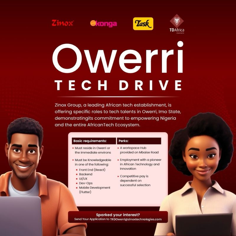 Job Finder📌 🇳🇬 (@jobfinder9ja) on Twitter photo If you're based in #Owerri or nearby and have the skills, apply now. The future is being coded, be part of it.
Ready for this? Send your application to TRDOwerri@zinoxtechnologies.com now!
<a href="/ZinoxTechNG/">Zinox Technologies</a> Technologies Ltd. Task Systems Limited <a href="/ShopKonga/">Konga Nigeria</a> Group If you're based in #Owerri or nearby and have the skills, apply now. The future is being coded, be part of it.
Ready for this? Send your application to TRDOwerri@zinoxtechnologies.com now!
<a href="/ZinoxTechNG/">Zinox Technologies</a> Technologies Ltd. Task Systems Limited <a href="/ShopKonga/">Konga Nigeria</a> Group