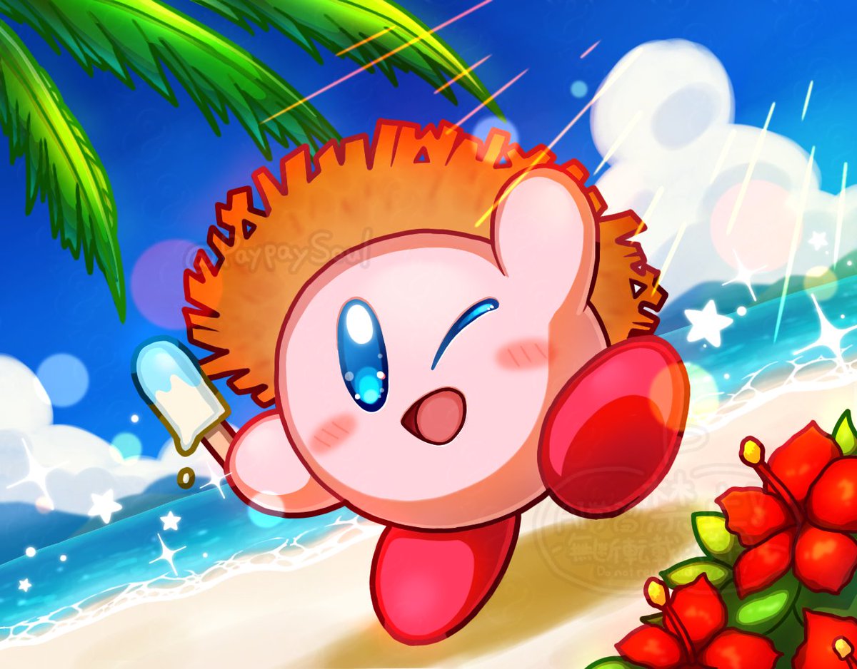 PaypaySoul's tweet image. 夏のカービィ🌺🌴🌊(再掲)
