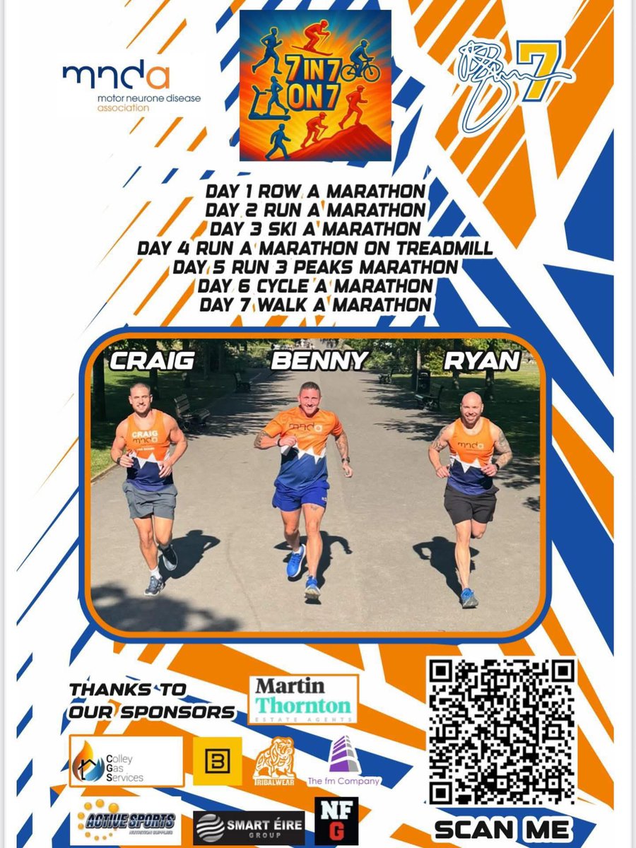This is some challenge!! In fact it’s not just 1 challenge, it’s 7 days of them 😱
Proud to be joining the team on day 7 to to celebrate their achievements for the <a href="/mndassoc/">MND Association</a> 💙🧡 
Thanks to Richard,Ryan &amp; Craig 🙏 

Read more here:

justgiving.com/page/richard-s…

You got this guys 👊🏼