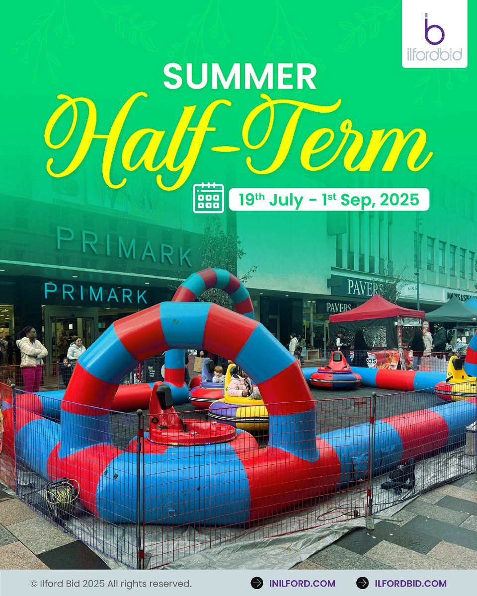 IlfordBID's tweet image. This half term, enjoy some amazing experiences in Ilford town centre, High Road. Join us on Ilford High Road between 12 pm and 6 pm for a fun fair ride experience. The fair rides will be in place for the half term from the 19th July to the 1st September 2025. Invite friends and…
