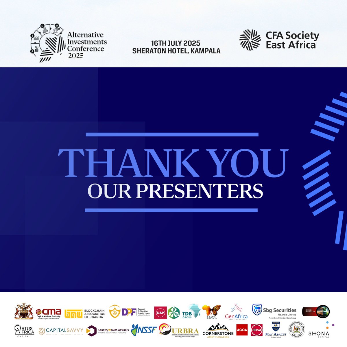CFASocietyEA's tweet image. 🙌 A big THANK YOU to all our #AIC2025 speakers, moderators & panellists for making the 3rd Alternative Investments Conference a success!
Your insights inspired action, challenged norms & advanced the future of finance in East Africa.
👏 We are truly grateful!
#CFASocietyEA