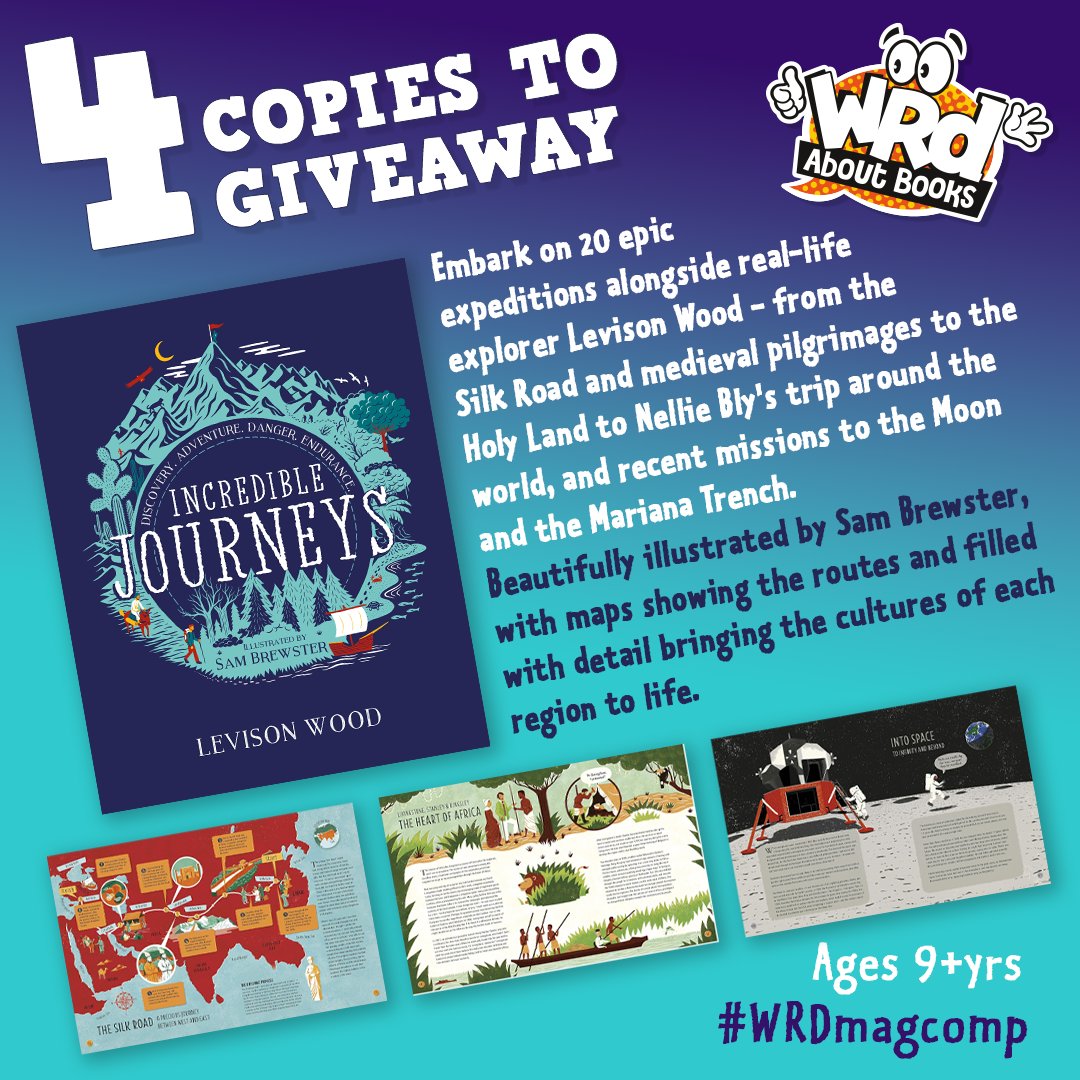 We have 4 beautifully illustrated #IncredibleJourneys by @levisonwood to #WIN
For the chance to embark on 20 epic expeditions alongside real-life explorer Levison Wood &amp; follow in the footsteps or wings of people like Amelia Earhart.
RT &amp; Flw by July 25
@hachettekids #WRDMagComp