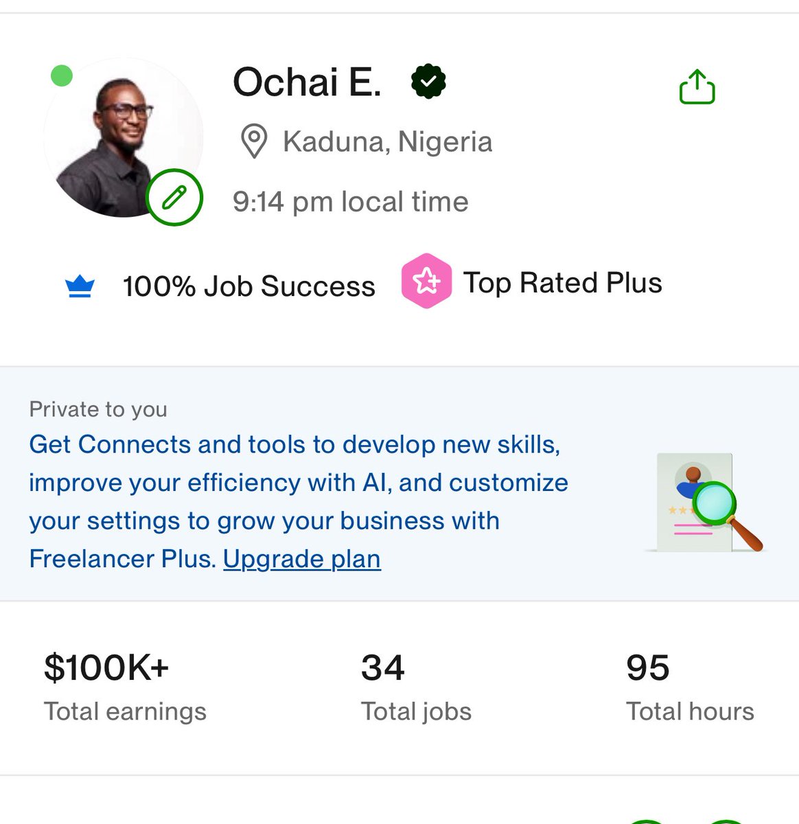 mxochai's tweet photo. $100K. ✅ 
Officially a member of the six figure club @Upwork! 🎉 https://t.co/8pV6cU3qm4
