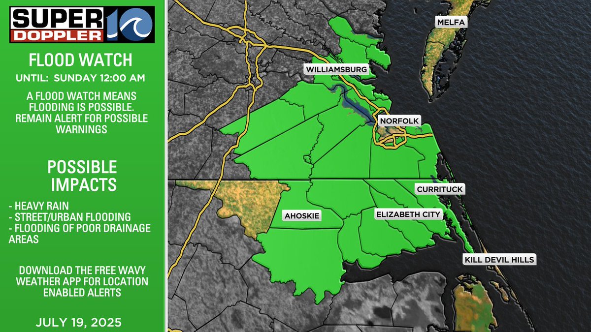 FLOOD WATCH issued for parts of the area. Remain alert for heavy rain and possible flooding. Poor drainage areas and urban areas will have the highest risk to see flooding.