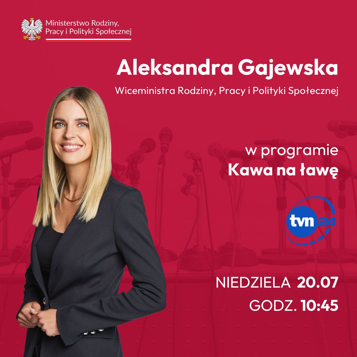 MRPiPS_GOV__PL's tweet image. 📺 Wiceministra @AGajewska będzie jutro o godzinie 10:45 gościnią programu @tvn24kawa w @tvn24.