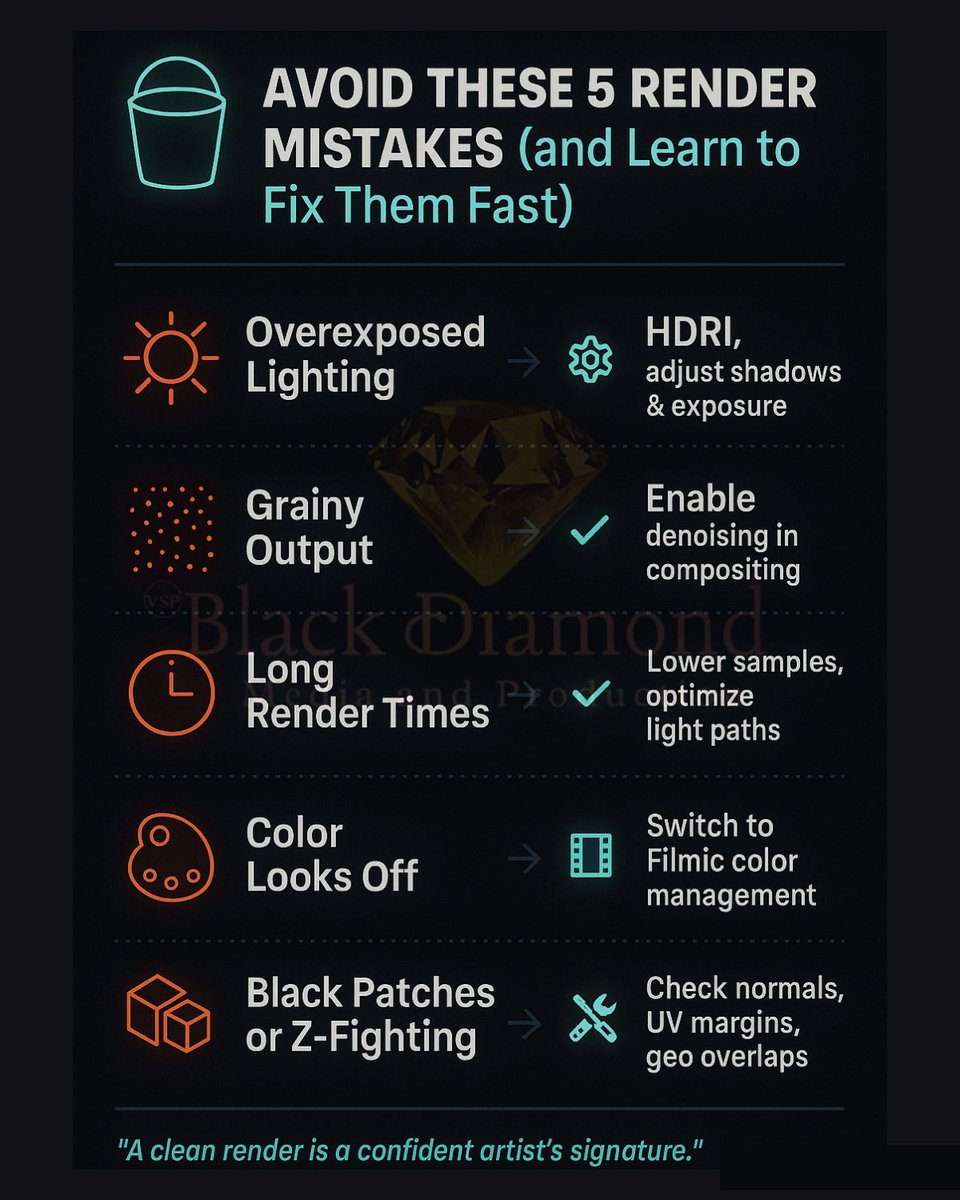 Blackd0824's tweet image. ⛔️ Spent 12 hours rendering…  just to get a noisy, washed-out frame?  

🎯 This is why we put together a breakdown of the most common rendering mistakes and how to fix them fast.

#renderingtips #animationworkflow #blendermistakes #vfxtips #3dartists #renderfix #cgi