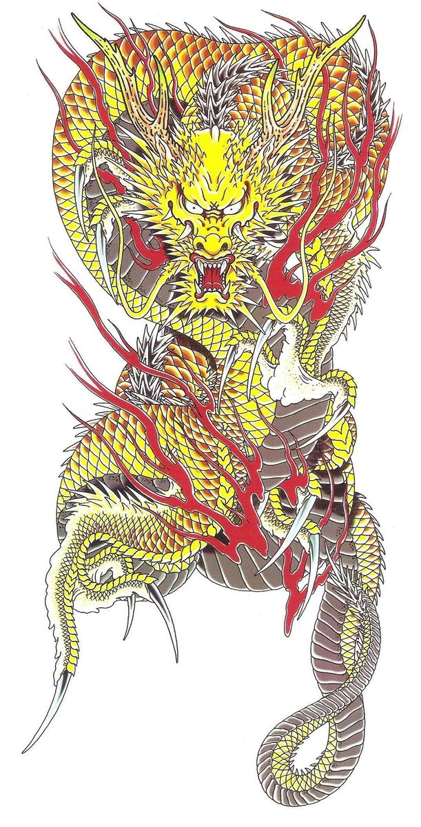 DailyLADChr's tweet image. Ryuji's tattoo is a depiction of Huang Long, the legendary golden dragon that lords over the gods on the four cardinal directions. This represents Ryuji's ambition to rule over all of Japan's criminal underworld, not just Kansai.