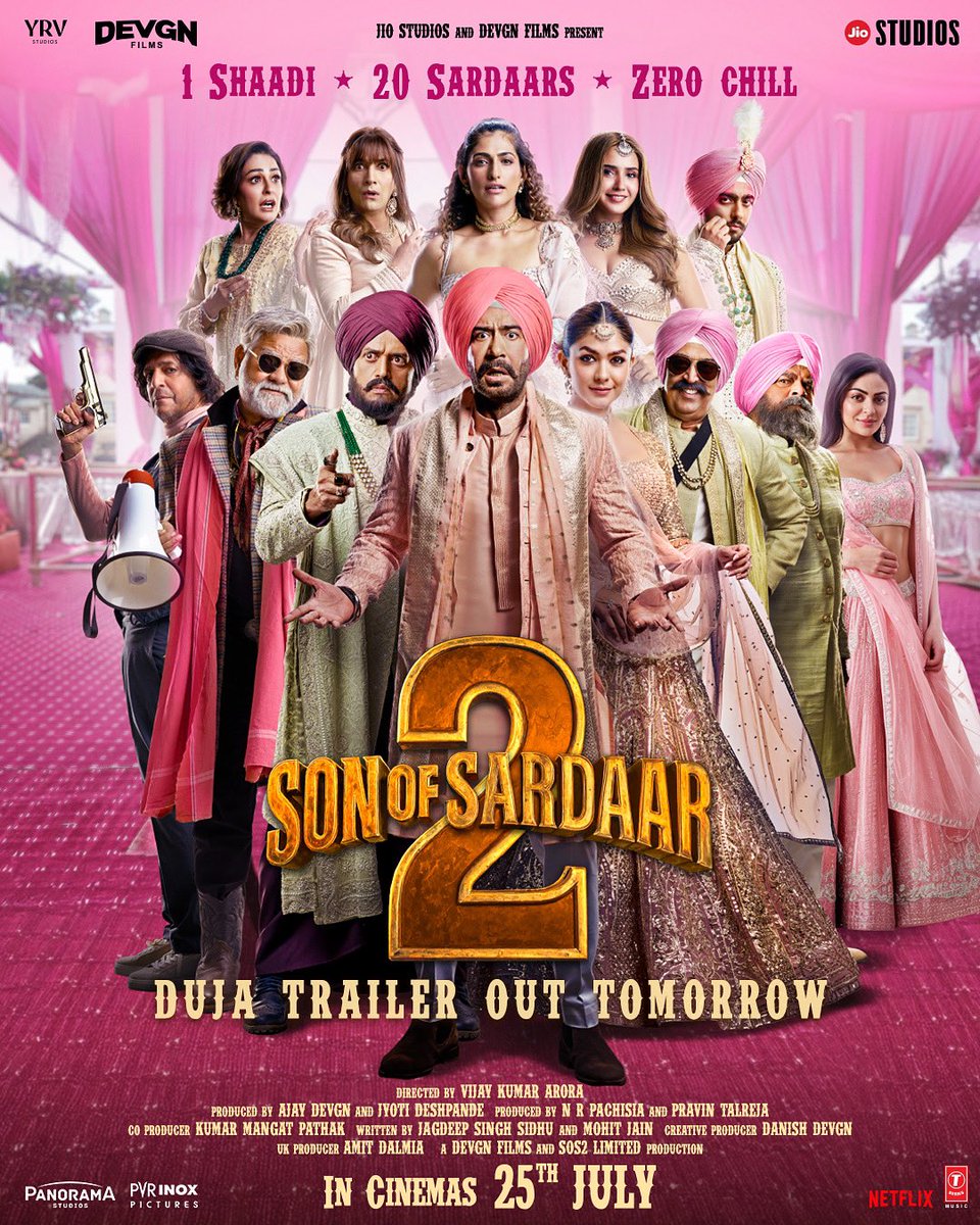 Fearless_Nitin's tweet image. One wedding • 20 sardars • Zero chill! @ajaydevgn

Duja trailer out tomorrow.

#SonOfSardaar2 in cinemas from 25th July. #SardaarIsBack #SOS2 #AjayDevgn