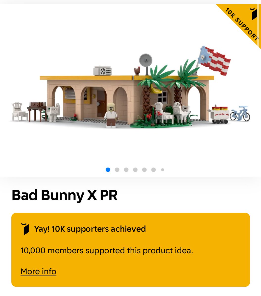 BBPRTV's tweet photo. El set de LEGO X Bad Bunny ha superado la meta de 10,000 votos. 🎉🤯 

Ahora pasa a revisión oficial de parte de @LEGO_Group https://t.co/4zRbYA1gKe