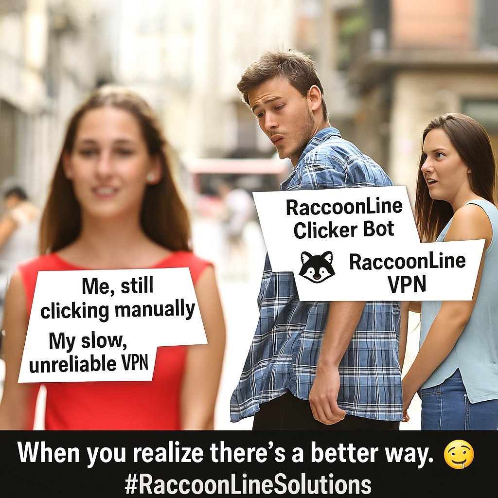 Gline_Maxvel's tweet photo. @raccoonline_vpn (RaccoonLine Clicker Bot &amp; Raccoonline VPN) memes should be made so everyone knows what it is (RaccoonLine Clicker Bot &amp; Raccoonline VPN)... and so far we've only been making pictures of raccoons but I think that won't do Raccoonline any good.

Below are some meme idea 👇🏻 https://t.co/1w5K63LJzF