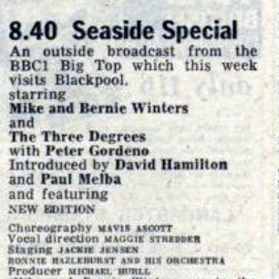BraxM's tweet image. Mike and Bernie Winters were top of the bill on Seaside Special #OTD 50 years ago. They were joined by The Three Degrees, singer and dancer Peter Gordeno and impressionist Paul Melba. @RadioTimes
