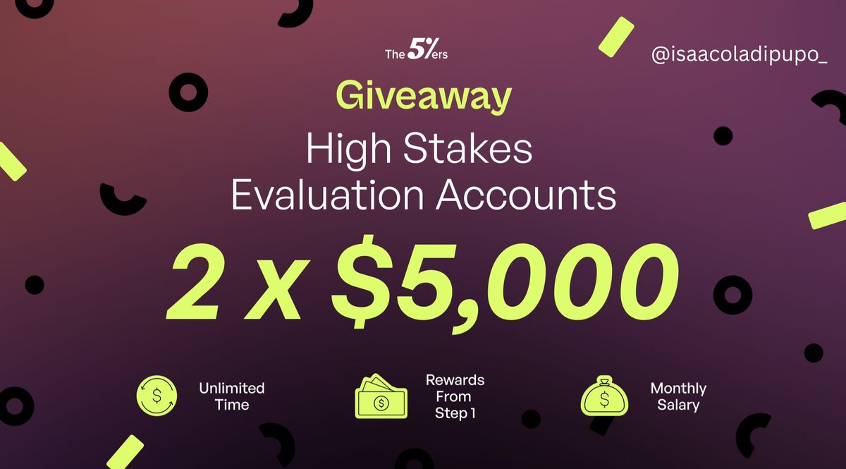 2 X $5K High Stake Account Giveaway 

- Follow <a href="/the5erstrading/">The5ers</a> || <a href="/_isaacoladipupo/">Isaac Oladipupo 👑💙</a> || <a href="/isaacoladipupo_/">Isaac Oladipupo 👑💙</a> 

- Like and Retweet this tweet &amp; tag 3 friends 

- Vote for The5ers on Trusted Prop thetrustedprop.com/prop-firms?sta… (send screenshots, I’ll check) 

- Winners in 3 days