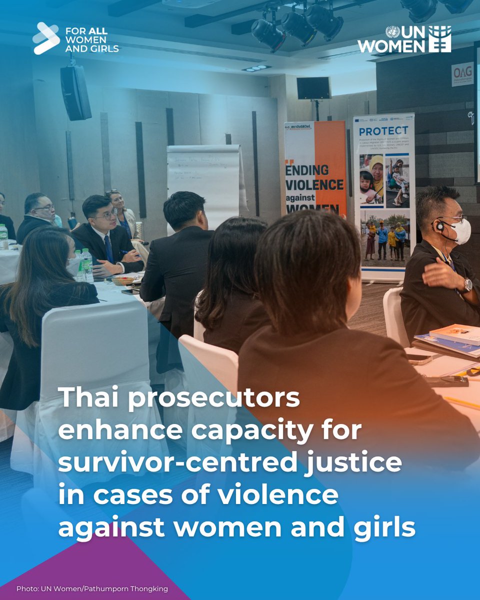 unwomenasia's tweet image. In 🇹🇭, prosecutors joined a training to strengthen survivor-centred responses to violence against women & girls.
Organized by @UN_Women with the Nitivajra Institute, @TIJthailand, and support from @EUinThailand 🇪🇺 & @dfat 🇦🇺 Read more: unwo.men/Kfgw50WrEvM
@UNThailand