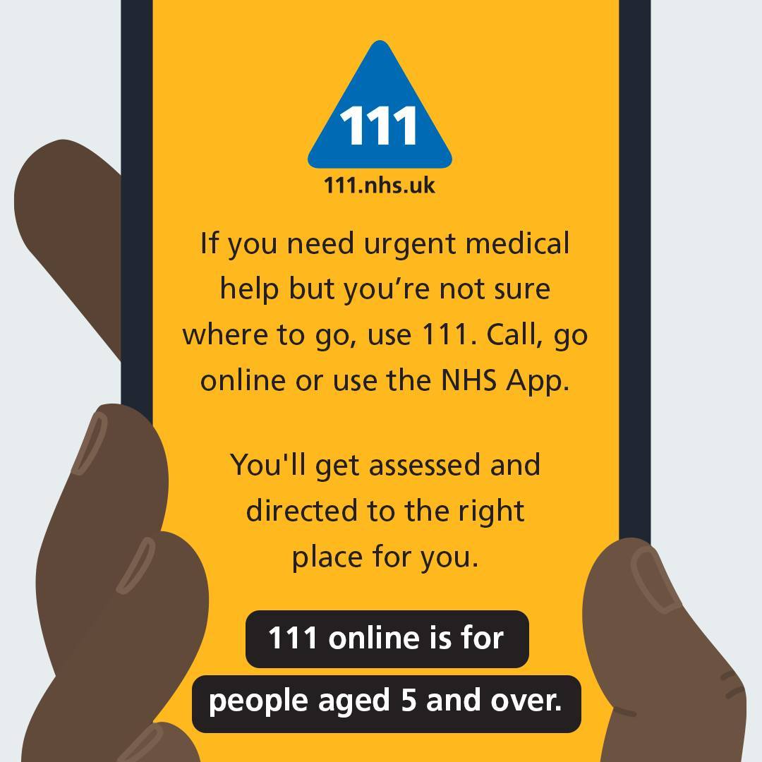 RotherHealth's tweet image. Feeling unwell ? 😷
✔Choosing the right NHS service can help get you the best advice - and often more quickly too.
If you are unsure, contact NHS111:
🌐 Online - just search NHS 111
📱 By phone, just dial 111