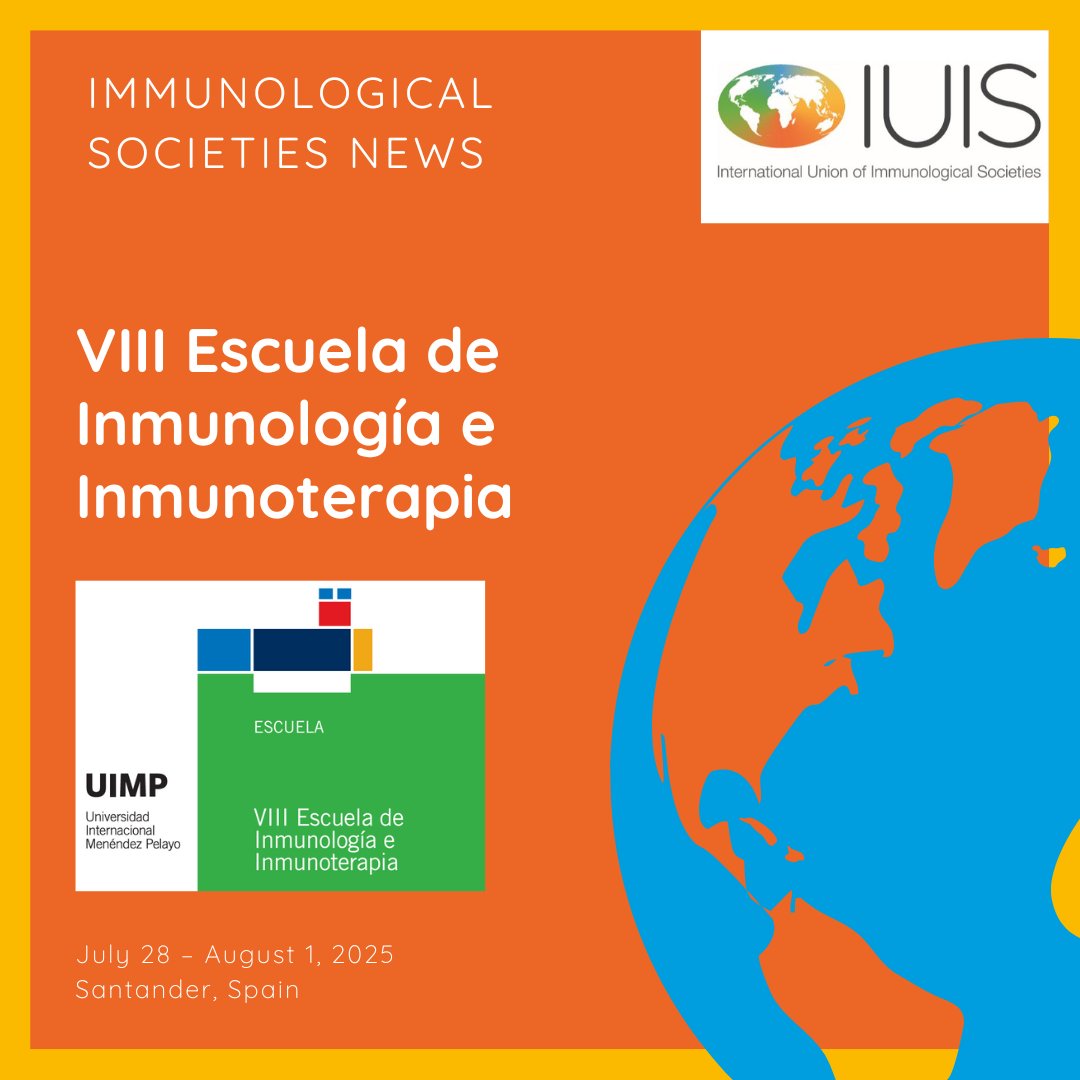 iuis_online's tweet image. 🧪 The School of #Immunology and #Immunotherapy, now in its 8th year, is back in Santander, Spain, from July 28 to August 1, 2025.
🔗 More info: loom.ly/CJosfMY
#GlobalImmunology #ImmunologyWithoutBorders