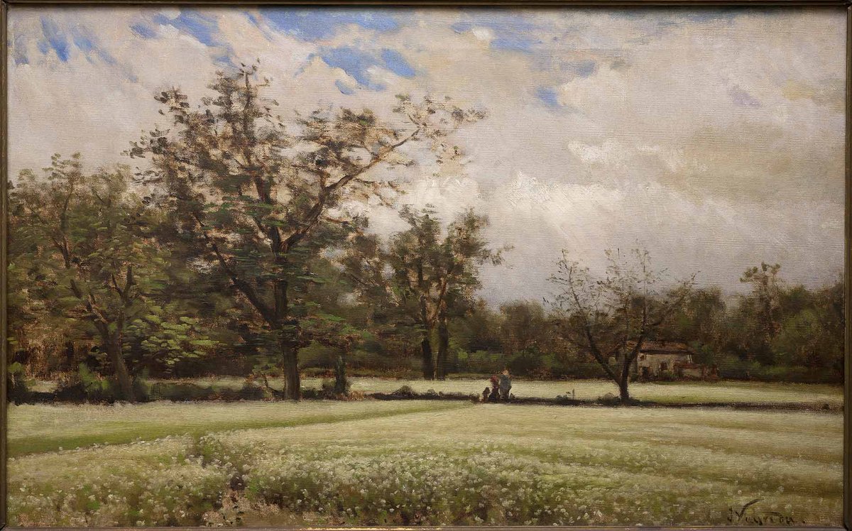 🎨 Joaquim Vayreda va pintar sovint camps de fajol florit a Olot, fins a fer-ne un dels seus temes icònics. Les millors obres són de principis de 1880, més sintètiques i amb una gran força visual. Al #MuseuMontserrat en teniu un exemple: Fajol florit (c. 1880–83). 🌾🖼️