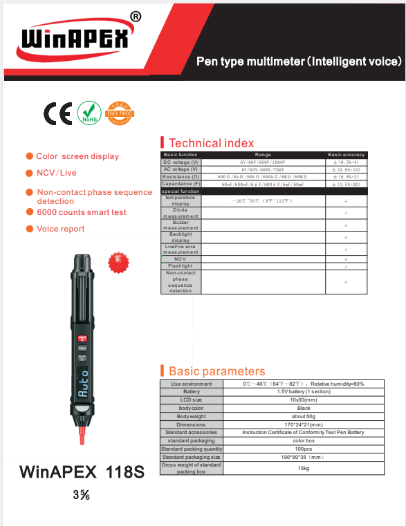 epeng7954's tweet image. Pen Type Multimeter
WinRPEX 118s
Intelligent voice report,
NCV/LIverson，
6000 counts smart test,
color display,
Factory Manufacturer, support OEM/ODM  
Email:  epeng7954@gmail.com  
Phone/Wechat: +86 15779881376
#multimeter