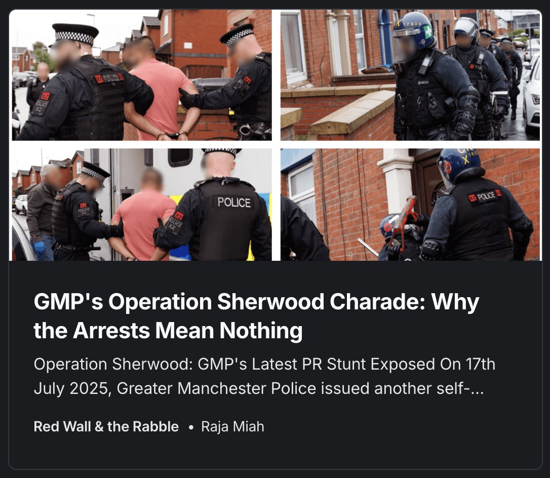 recusant_raja's tweet image. Earlier this week, Greater Manchester Police issued another press release about Operation Sherwood arrests. Three more men detained. More headlines generated. Same recycled promises about justice.
What they won't tell you: After years of this operation, not a single perpetrator…