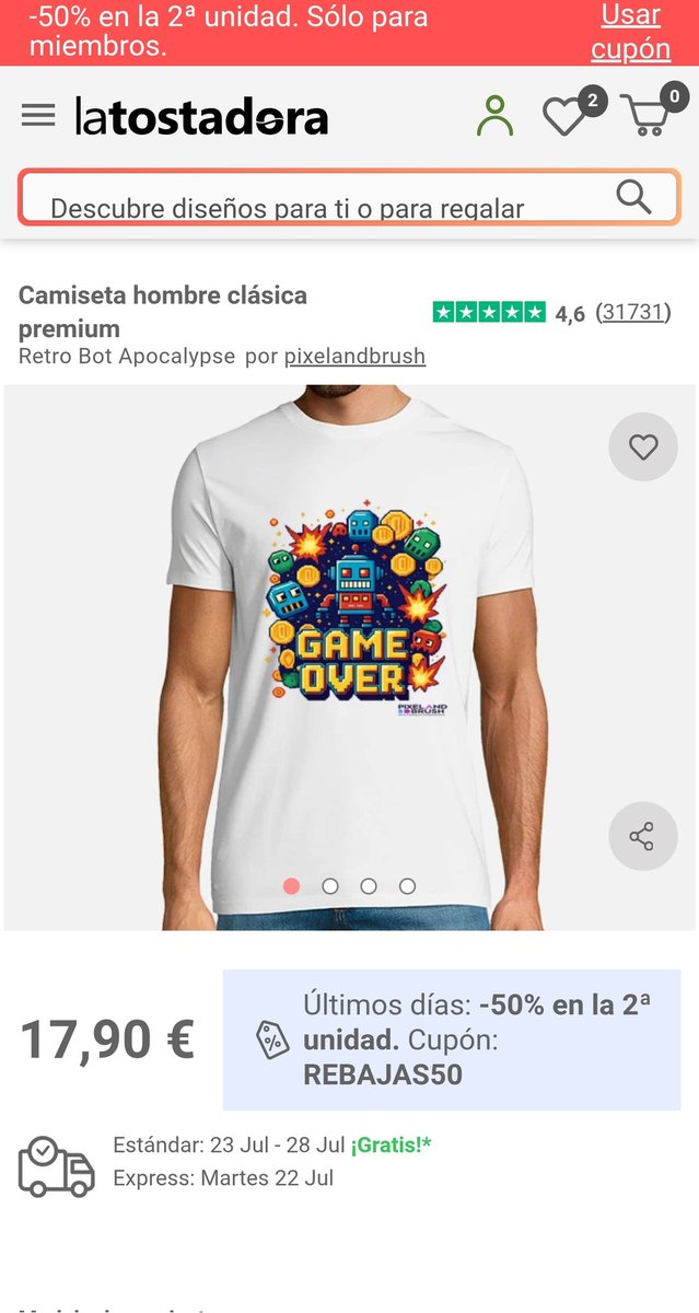 PixelAndBrush's tweet photo. 🚨 ¡NUEVO DISEÑO!
Los píxeles atacan y solo tú puedes salvar el estilo retro 🕹️🔥
Nuestra nueva camiseta "Retro Bot Apocalypse" ya está disponible en #laTostadora 🎮
👕 by PixelAndBrush
💥 -50% en la 2ª unidad con el cupón: REBAJAS50
👉 https://t.co/6EqDnemBlV
 #BuenosDiasATodos https://t.co/bEjV92SEic