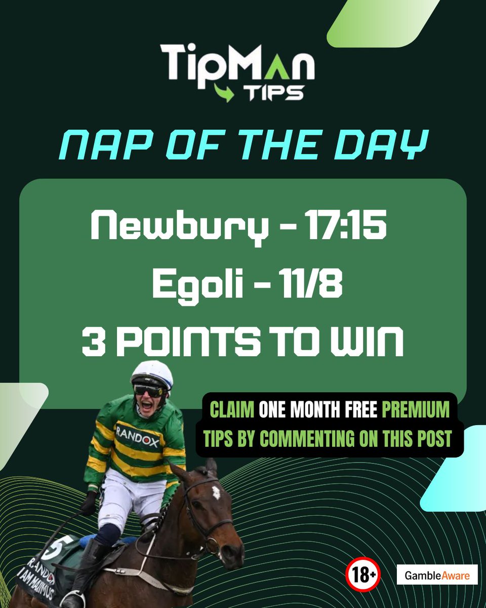 Tipman Tips (@tip_man_tips) on Twitter photo π Newbury 17:15 β Egoli (11/8)
π J: Rossa Ryan | T: Ralph Beckett
Green on debut but bolted up at York last time β should improve again and take some stopping.
Best form in the race + Gimcrack entry β
π² Full write-up & free tips π tipmantips.com/horse-racing-tβ¦
π¬ Reply FREE for a π Newbury 17:15 β Egoli (11/8)
π J: Rossa Ryan | T: Ralph Beckett
Green on debut but bolted up at York last time β should improve again and take some stopping.
Best form in the race + Gimcrack entry β
π² Full write-up & free tips π tipmantips.com/horse-racing-tβ¦
π¬ Reply FREE for a