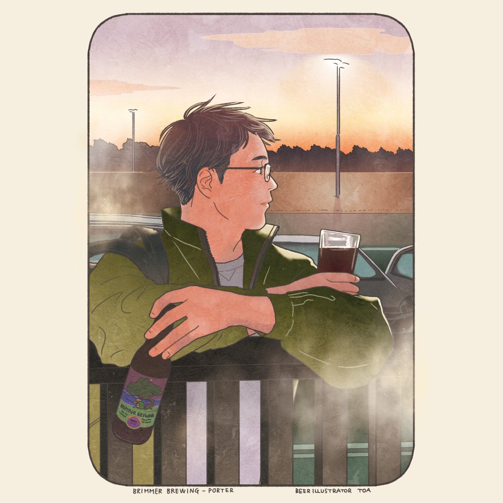 toaworks's tweet image. 昨年開催したイラスト展「絵で呑む酒場」で制作したイラストその2✏️
🍺テーマにしたビールは神奈川の醸造所ブリマー・ブルーイングさんの「ポーター」
1つのビールにつき、ビールの味から連想した「風景」と、その味を香り・味わい・後味に分けて「3コマ化」する、2通りの方法で表現しました💡