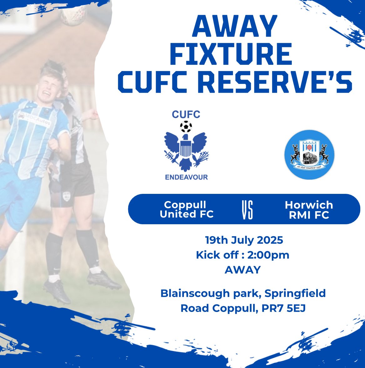 ITS GAME DAY!!! 

Today we have our First team at home hosting Horwich RMI Fc 

And our reserves team travel over too howrwich RMI to play and away friendly! 

KO 2pm for both fixtures 

Club will be open from 1! 

Hope to see you all down for a smashing day of quality football