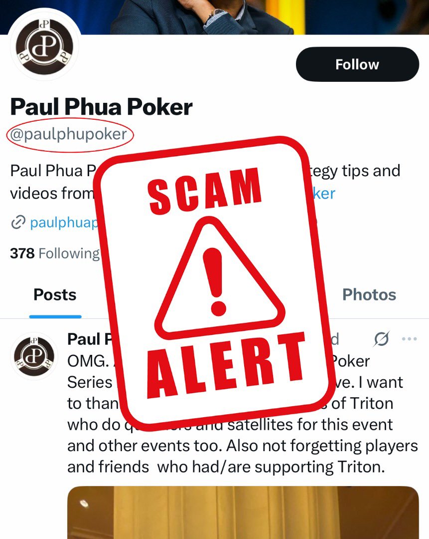 paulphuapoker's tweet image. I’ve been made aware of fake accounts impersonating me and messaging followers to scam them.
To be clear, I’ll never DM you first, ask for money, or promote investment schemes.
This is my only account. Stay alert and report any suspicious messages.
Paul