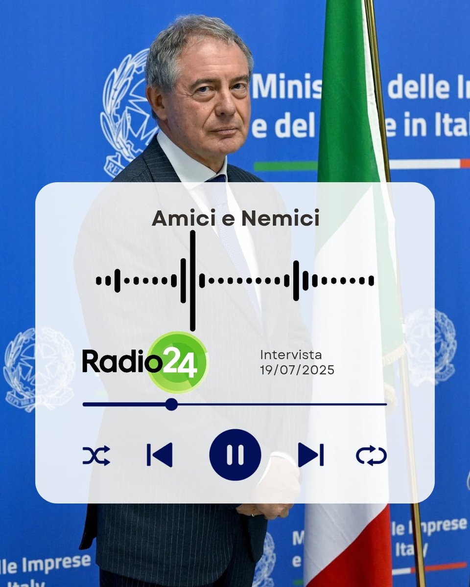 adolfo_urso's tweet image. 🎙️La mia intervista per la trasmissione “Amici e nemici”, condotta da Daniele #Bellasio e Marianna #Aprile su @Radio24_news. Tra i vari temi, la questione dei dazi e il futuro dell’ex Ilva ⬇️
radio24.ilsole24ore.com/programmi/amic…