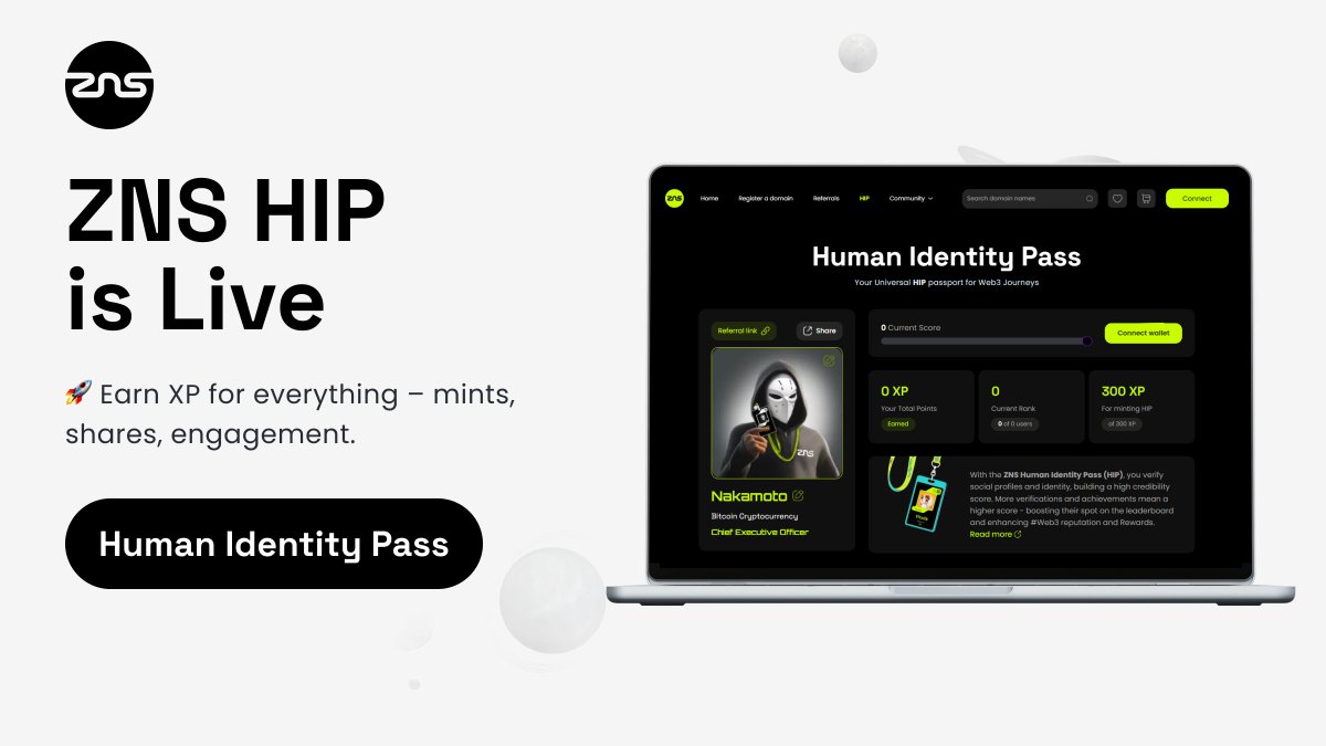 ZNSConnect's tweet image. 📶 ZNS HIP Protocol is LIVE!

🚀 Earn XP for everything – mints, shares, engagement.
📈 Level up. Unlock exclusive future drops.

💡 Your HIP Score = Your On-Chain Clout

🔗 Start Earning XP Today → zns.bio/hip

#ZNSConnect #HIPProtocol #Web3Gamified