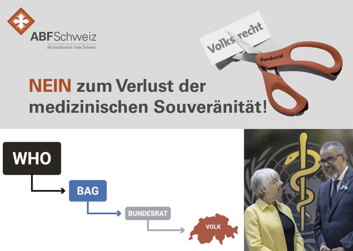 ABFSchweiz's tweet image. 🇨🇭Italien, Österreich, Israel, Argentinien und die USA  erklären das Opting-out aus den IGV!

❗️Indessen in der Schweiz: Scheindemokratie statt Souveränität und die Parlamentarier ohne Stolz und Stimme!

&quot;Unterwerfung unter die WHO?
Ohne Einbezug kritischer Stimmen hat der…