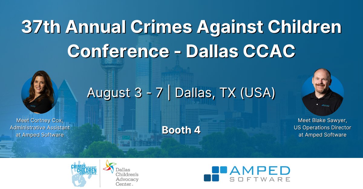 ampedsoftware's tweet image. Join Blake Sawyer and Cortney Cox at the Crimes Against Children Conference in Dallas, TX, from August 3–7. Learn how #AmpedAuthenticate reveals tampering and verifies evidence integrity. Let’s discuss the challenges you face! ampedsoftware.com/events?event=6…