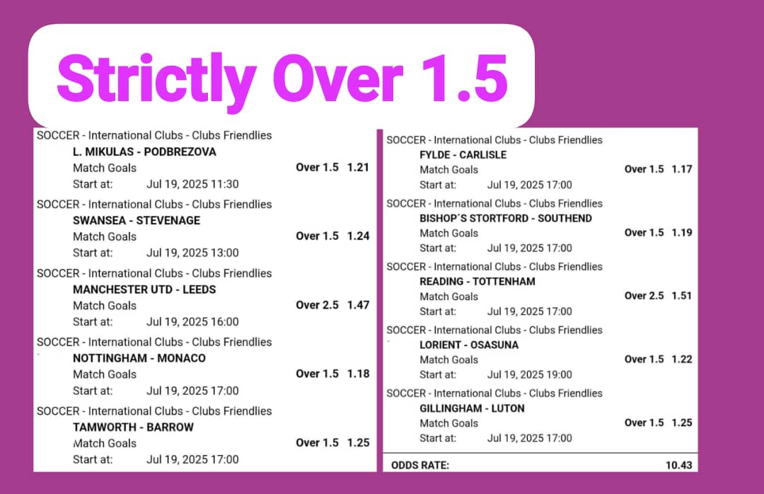 Todayz_Pick's tweet image. SATURDAY CLUB FRIENDLIES...........
"Strictly Over 1.5"
TOTAL ODDS: 10+🔥
10 game Playing Today
FANSPORT CODE: TQF2D
Register here 👇
cutt.ly/vrI8aK1w