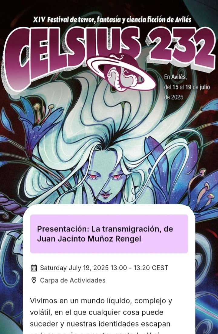 Hoy, a las 13:00, la escritora Elia Barceló me ayudará a presentar «La transmigración» (@adnovelas) en el Festival Celsius.