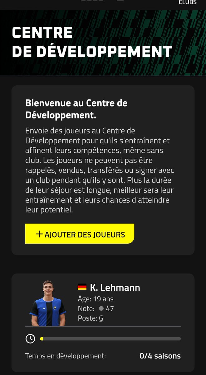 One eternity later..
J'envoie mon premier joueur en centre de développement !

En espérant que Karl-Heinz se transforme en Jens
#MFL