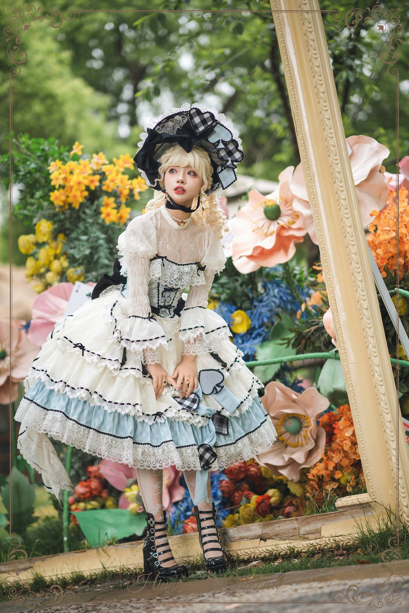 maxicimam アリス柄　ロリィタワンピースとブラウスのセット d.Alice】ブラックドット ワンピース ロリィタ | d.Alice