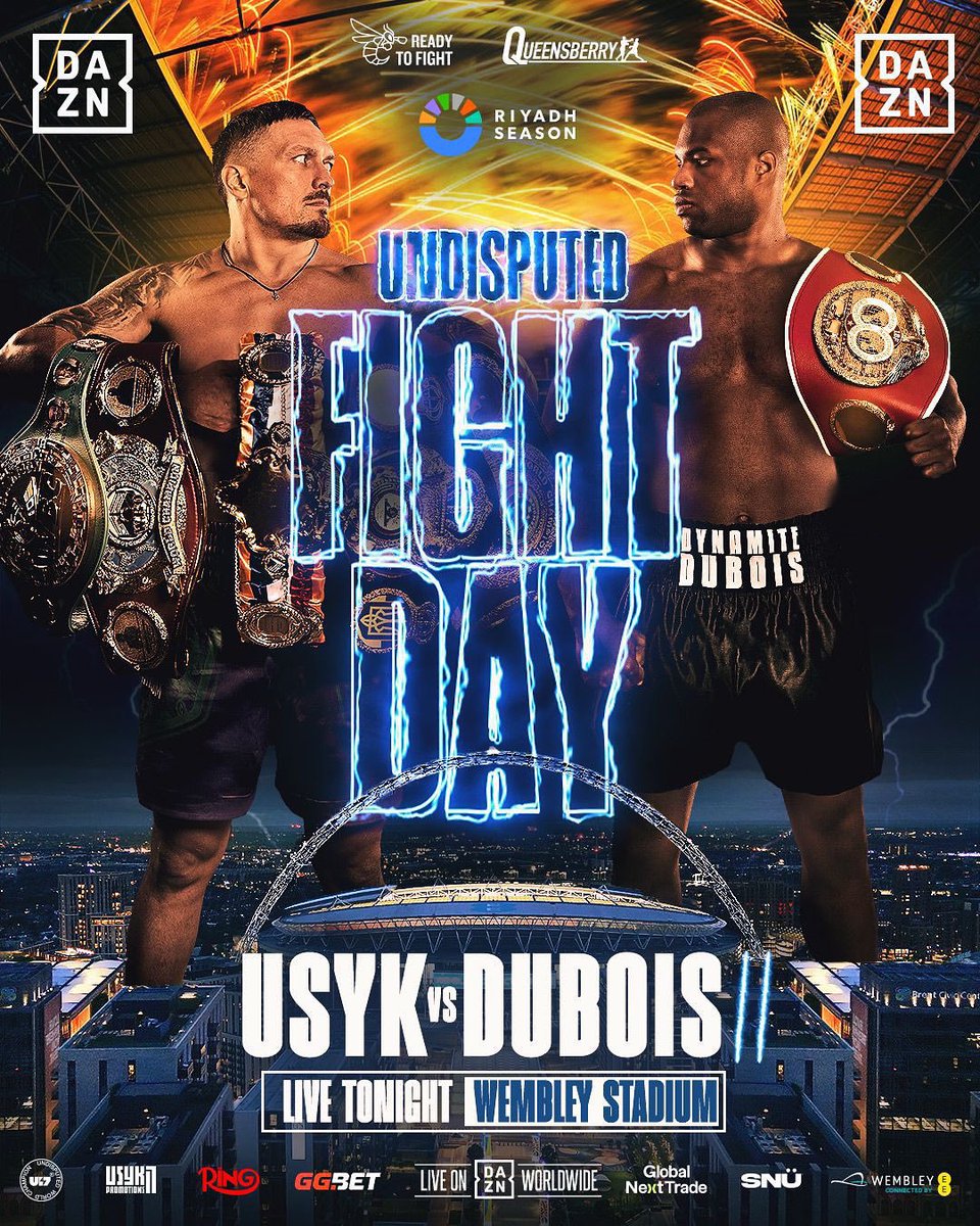 Queensberry Promotions (@queensberry) on Twitter photo 𝐔𝐍𝐃𝐈𝐒𝐏𝐔𝐓𝐄𝐃 has arrived at Wembley 🏟️🔥
The undisputed fight is live worldwide & available to buy NOW via <a href="/DAZNBoxing/">DAZN Boxing</a> 🌎
#UsykDubois2 | Wembley Stadium | Tonight | #RiyadhSeason 𝐔𝐍𝐃𝐈𝐒𝐏𝐔𝐓𝐄𝐃 has arrived at Wembley 🏟️🔥
The undisputed fight is live worldwide & available to buy NOW via <a href="/DAZNBoxing/">DAZN Boxing</a> 🌎
#UsykDubois2 | Wembley Stadium | Tonight | #RiyadhSeason