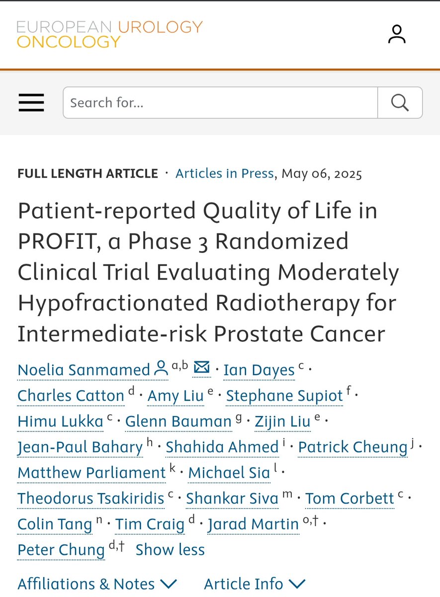 nataliagandur's tweet image. 🔵 🆕️ 2025 insights from the #PROFIT trial in #ProstateCancer
Focusing on intermediate-risk patients treated with RT:
📌 1. Patient-reported outcomes (Sanmamed et al.)
🔹️ Hypofractionation (60 Gy/20 fx) vs. Conventional (78 Gy/39 fx)
🔹️Comparable urinary QoL
🔹️ Less…