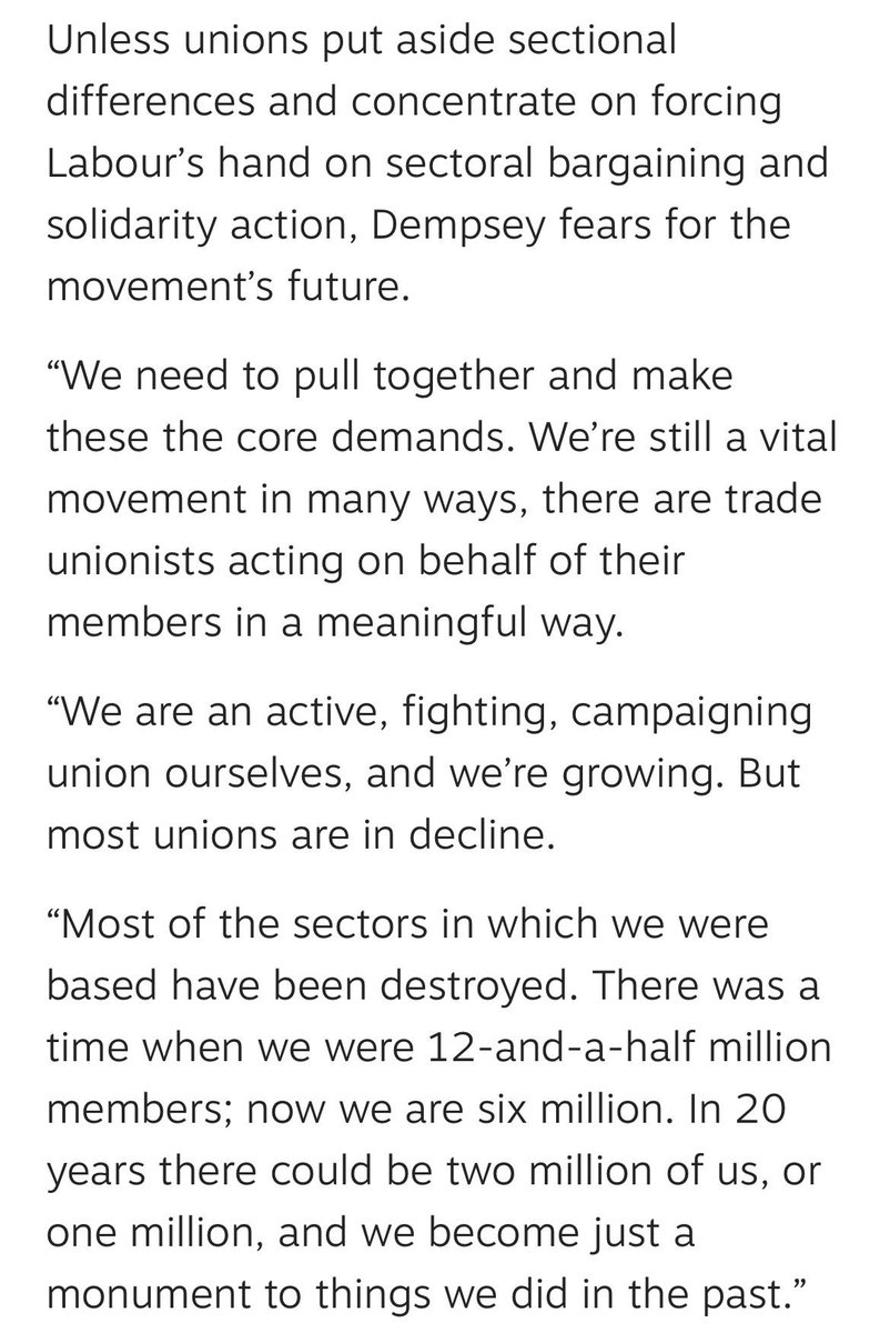 Millopress's tweet image. Hard hitting @M_Star_Online interview with @RMTunion general secretary Eddie Dempsey. Sectoral collective bargaining, slamming P&O, railing against outsourcing and the special community role trade unions have - it’s all in there. 👇