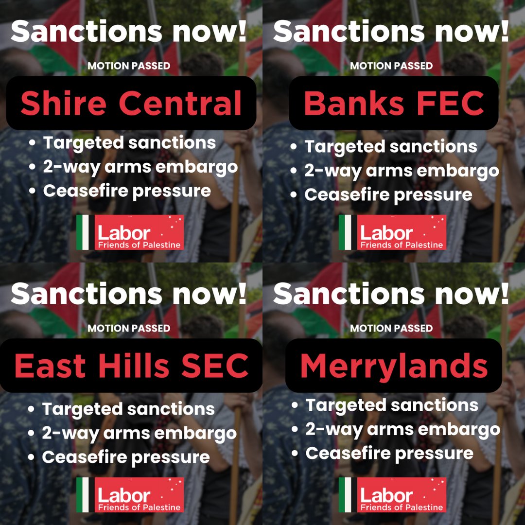 labor_palestine's tweet image. We welcome @AlboMP's comments that actions including the killing of Palestinians seeking aid are ‘completely indefensible’
@NSWLabor members at 4⃣ more party units in Sydney call on the PM to back those words with immediate action under int'l law — sanction the perpetrators❗️