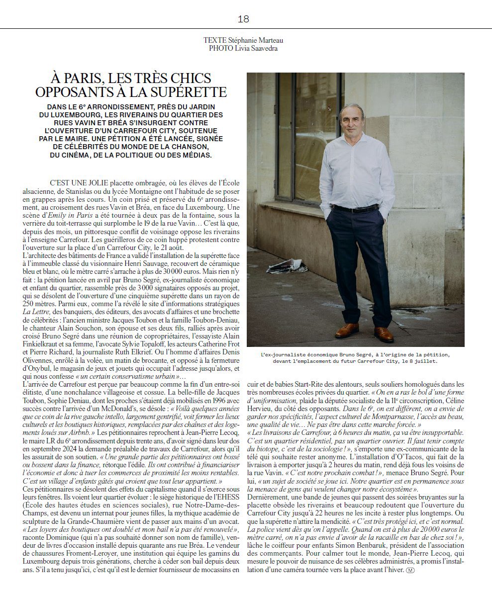 «Quand on est à + 20 000 € le mètre carré, on n'a pas envie d'avoir de la racaille en bas de chez soi !» (Le Monde)
Les habitants d’un quartier du 6ème arrondissement lancent une pétition contre l’ouverture d’un Carrefour City dont Alain Souchon, Catherine Frot, Pierre Richard…