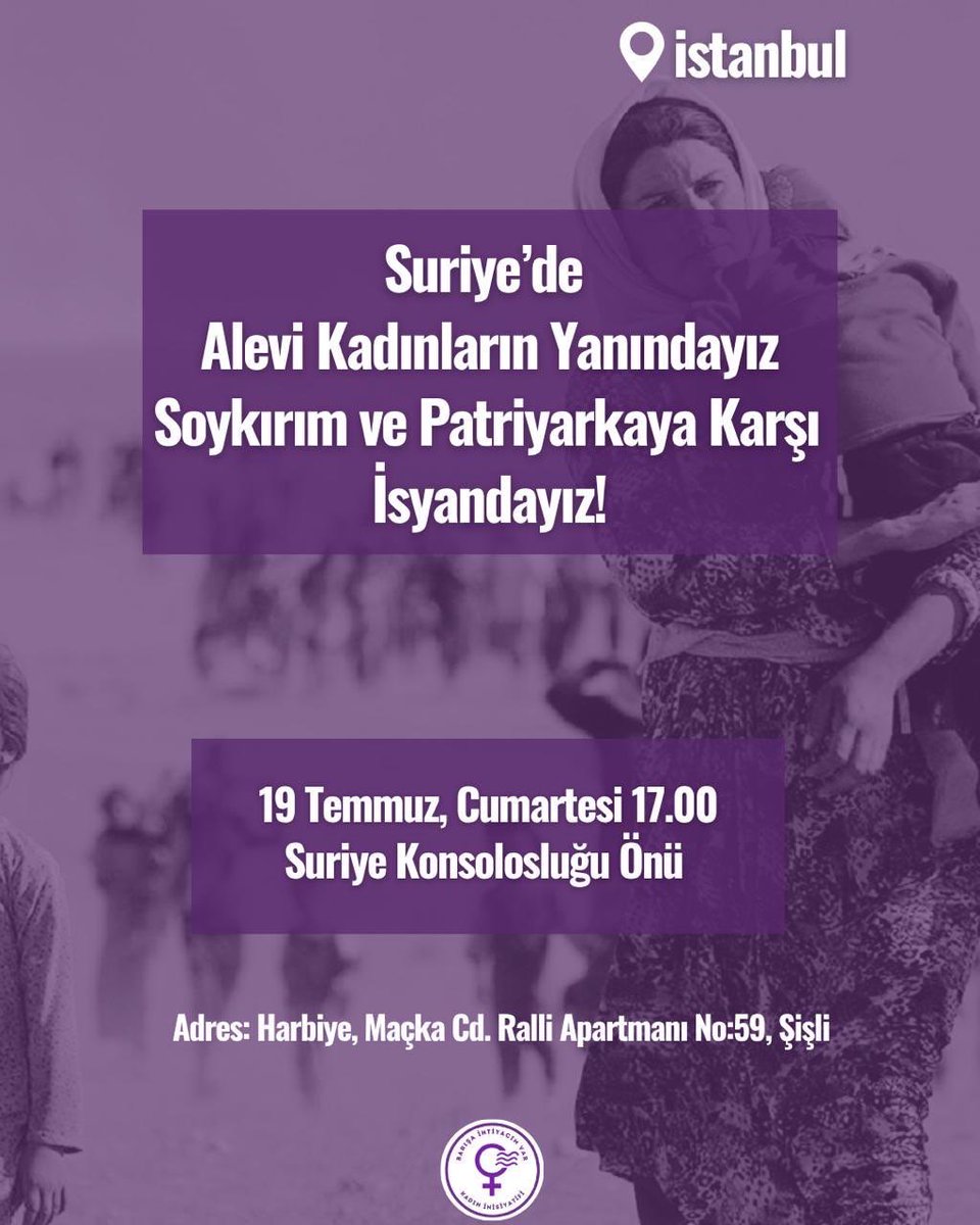 Suriye’de Htş ve yönlendirdiği çeteler Alevi kadınları kaçırıyor,kaybediyor,zorla evlendiriyor,köleleştiriyor,toplu tecavüze maruz bırakıyor. Barışa İhtiyacım Var Kadın Inisiyatifi’nin çağrısıyla bizde Suriye’de Alevi soykırımına karşı kadınların yanındayız ,eylemdeyiz. 
🗓️19