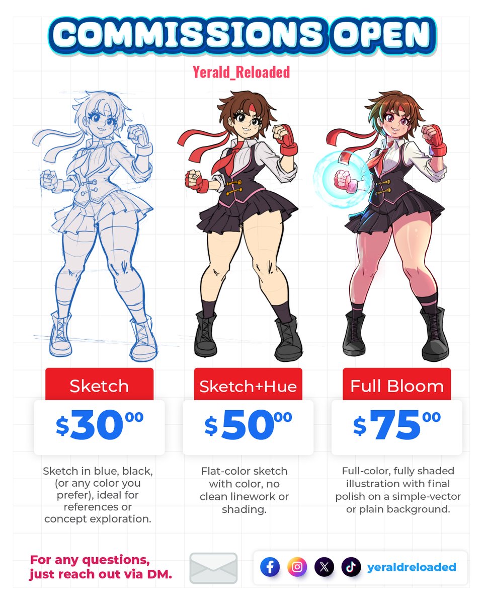 YeraldReloaded's tweet image. Friendly reminder:
Officially open for commissions! Feel free to DM me if you have any questions.
#OpenForCommissions #ArtCommissions #DigitalArt #CharacterDesign #Illustration #IndieArtist #OC #digitalartist #comission #ComisionesAbiertas