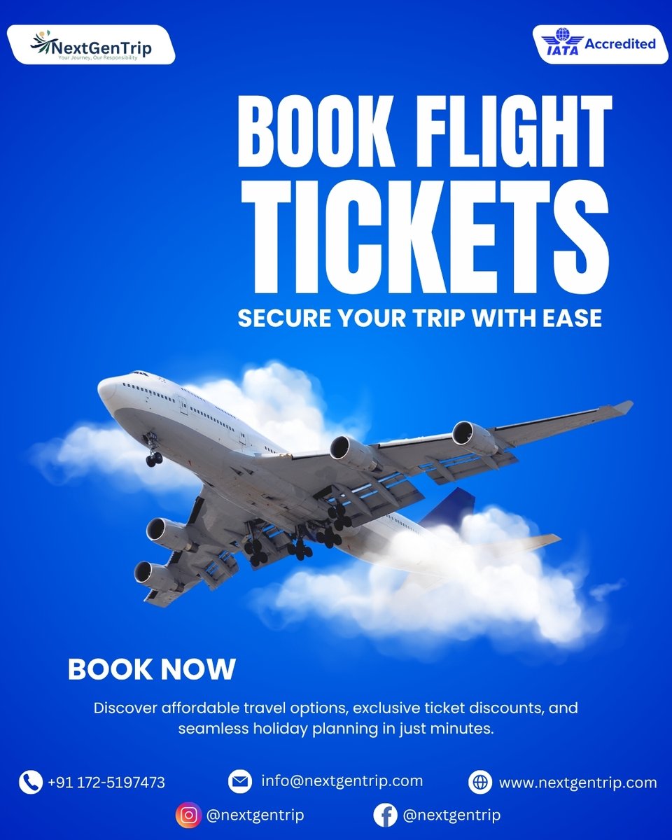 NextGenTrip's tweet image. ✈️ Book Flights in Seconds on NextGenTrip!
No more queues. No more stress. Just tap, pay &amp;amp; fly! 🛫
🌐 Worldwide routes
📱 Mobile-friendly &amp;amp; 24x7 support
Ready for takeoff? 🚀
#FlightBooking #BookFlightsOnline #NextGenTrip #TravelSmart #CheapFlights