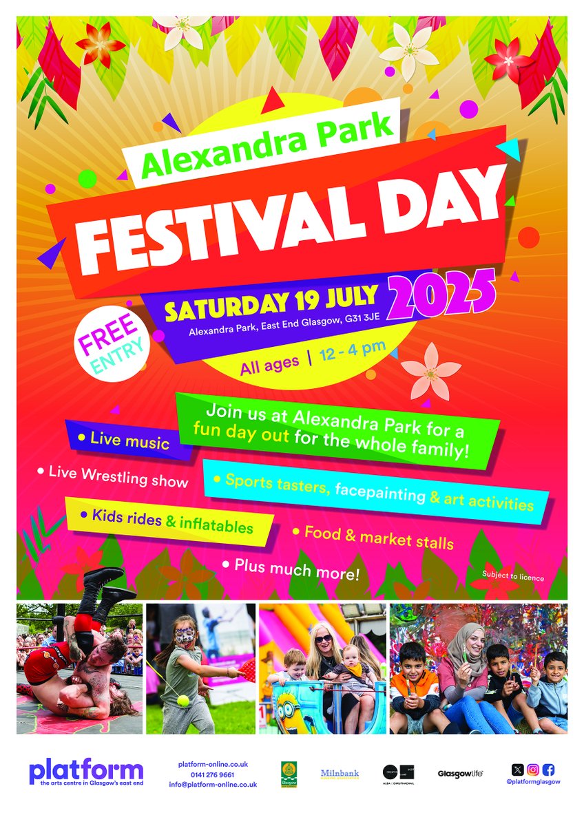 PlatformGlasgow's tweet image. TODAY IS THE DAY 🎉 Alexandra Park Festival Day | 12 noon - 4 pm | FREE ENTRY
Come see us at the Platform stall to enter our competition to win a £75 shopping voucher!
#dennistoun #summerfestival #glasgowsummer #glasgoweast