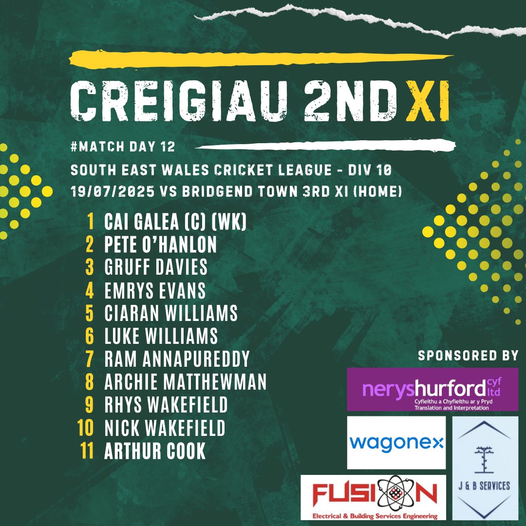 Creigiau Match Day 12 Team Announcement