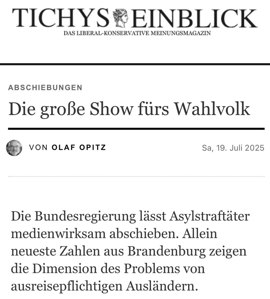 Ansgar_Schledde's tweet image. Die Bundesregierung inszeniert Abschiebungen als Show fürs Volk, während allein im kleinen Brandenburg 8.190 Ausreisepflichtige geduldet werden! Das hat die AfD jetzt aufgedeckt. Merz und Co. verschleiern die Krise. Jetzt Abschieben statt Scheinlösungen! tichyseinblick.de/kolumnen/olaf-…