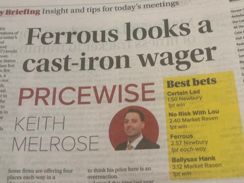 Recycled Products (@recycproducts) on Twitter photo Perfect headline in the <a href="/RacingPost/">Racing Post</a> for our superstar iron grey racehorse ⭐️Ferrous⭐️who is trying his hooves back on the turf at <a href="/NewburyRacing/">Newbury Racecourse</a> today. This sprint race will be shown live on <a href="/itvracing/">ITV Racing</a> at 2.57pm.
Go Ferrous!
#KeepRecycling Perfect headline in the <a href="/RacingPost/">Racing Post</a> for our superstar iron grey racehorse ⭐️Ferrous⭐️who is trying his hooves back on the turf at <a href="/NewburyRacing/">Newbury Racecourse</a> today. This sprint race will be shown live on <a href="/itvracing/">ITV Racing</a> at 2.57pm.
Go Ferrous!
#KeepRecycling