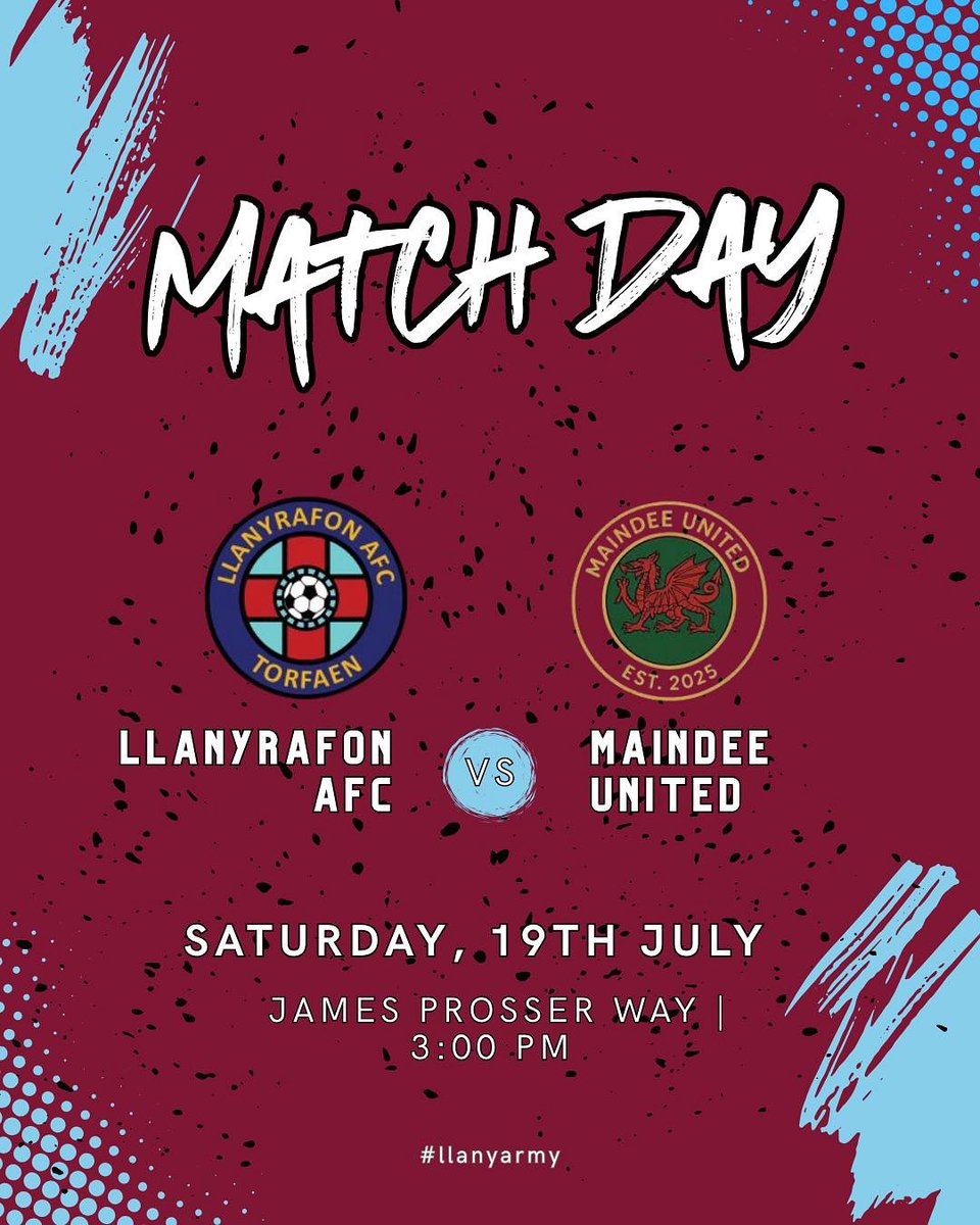 MATCHDAY ANNOUNCEMENT
Get ready for an afternoon of football as Llanyrafon AFC take on Maindee UTD in what promises to be a competitive preseason clash especially after last week
Fixture: Llanyrafon AFC vs Maindee UTD
Kick-Off: 3:00pm
Date: 19/07/2025
: James Prosser Way 4G Pitch