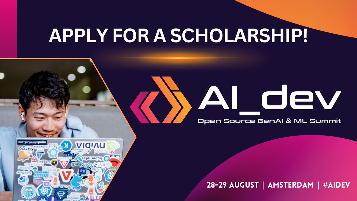 linuxfoundation's tweet image. ⏳ Heads up! Scholarship applications for #AIDev Europe, 28-29 August, close in 4️⃣ days on 23 July.
If you need help paying for your ticket to this year's event in Amsterdam, apply now: hubs.ly/Q03wXg_R0